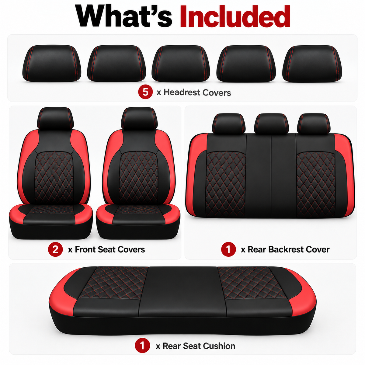 iCover® 9-Piece Universal Fit Leather Car Seat Cover Set