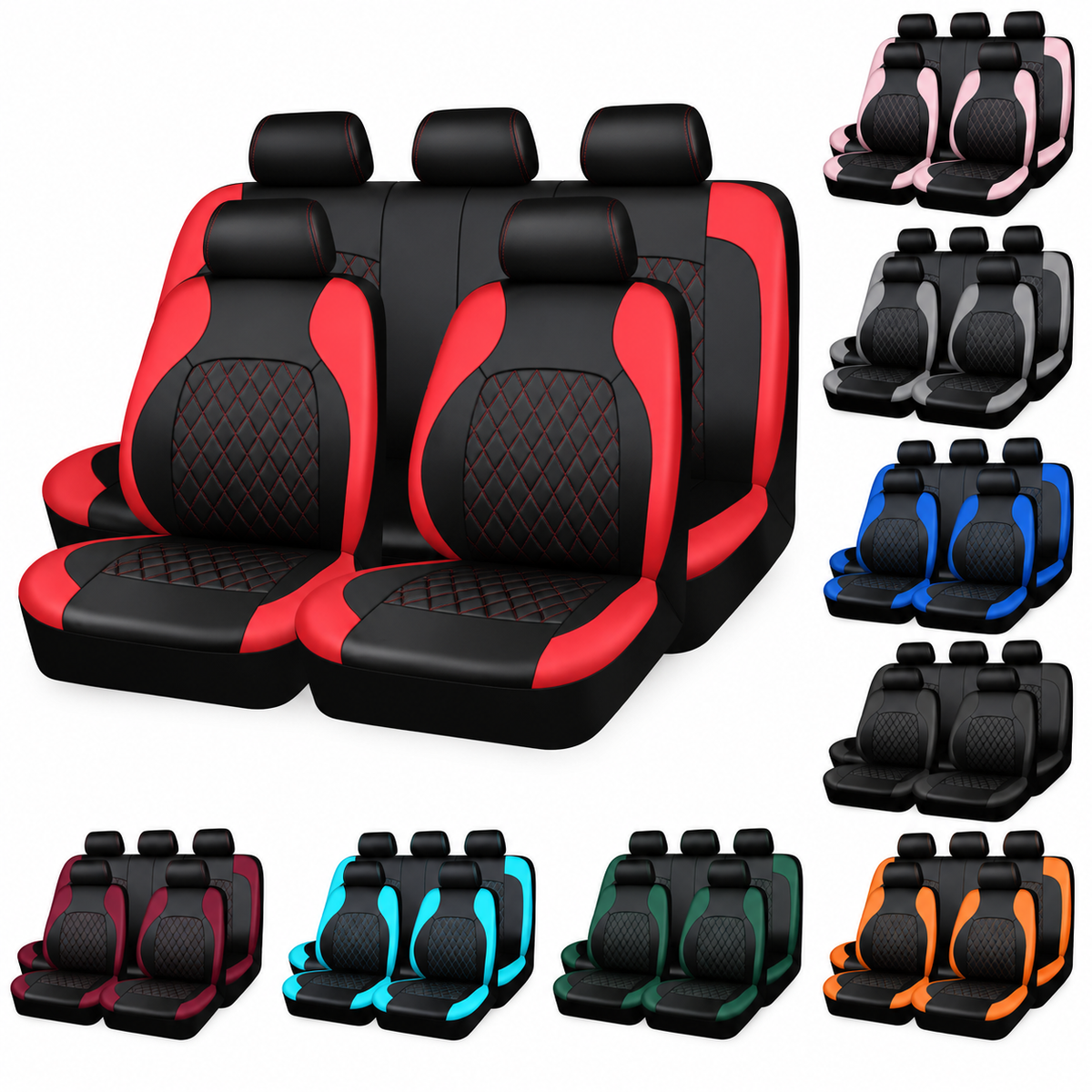 iCover® 9-Piece Universal Fit Leather Car Seat Cover Set